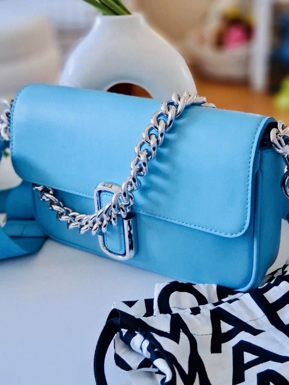 MARC JACOBS J BAG POOL BLUE LEATHER USED TWICE